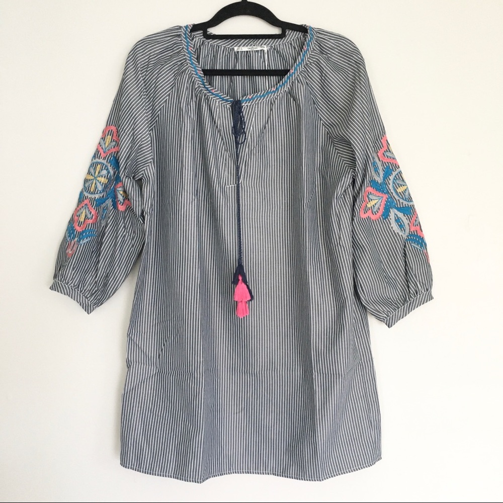 Grifflin Paris Striped Embroidered Tunic Dress S